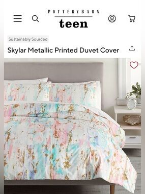 Pottery Barn Teen Organic Cotton Skylar Metallic Printed Twin Duvet Blanket